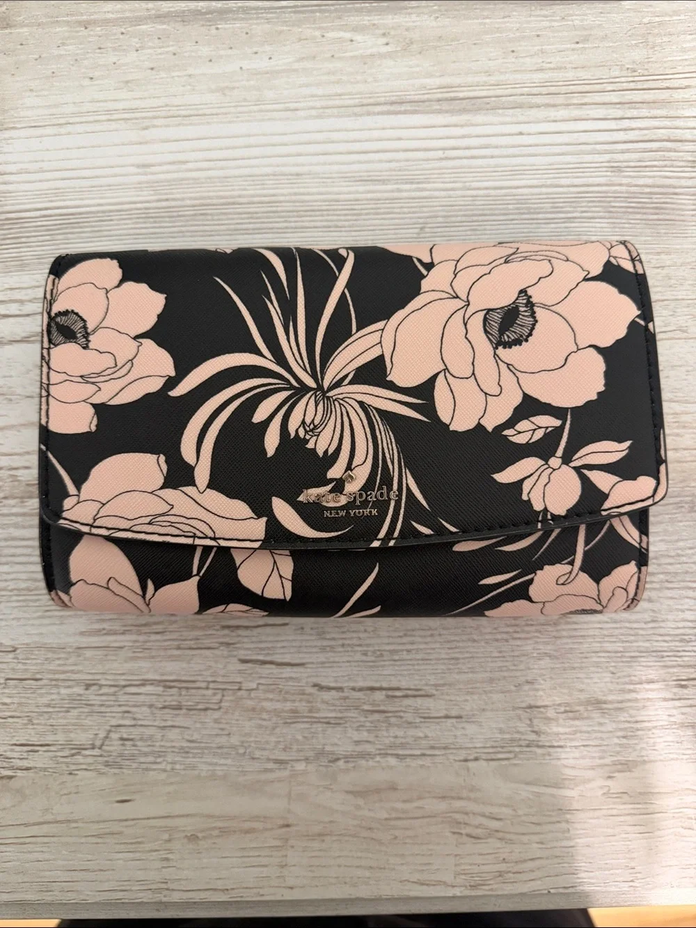 kate spade Black with Blush Floral Continental Wallet